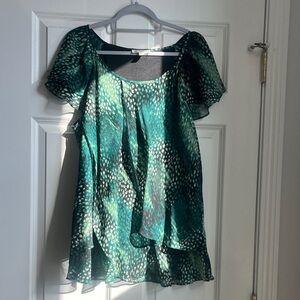 dressbarn Green and Black Patterned Blouse